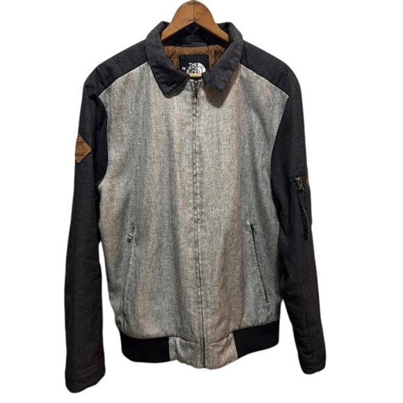 The North Face Jacket coat varsity style bomber in herringbone tweed gray sz Med - Picture 1 of 10